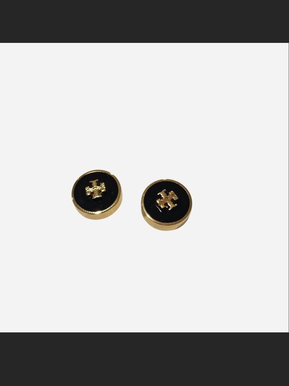 Tory Burch Black and Gold Logo Stud Earrings